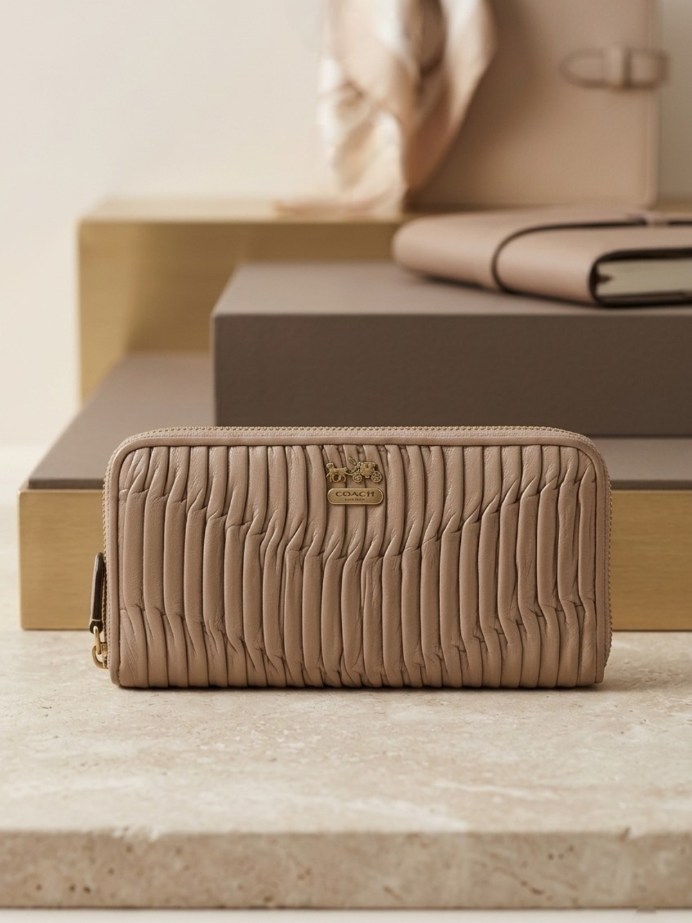 Coach Madison Gathered Leather Accordion Zip Wallet